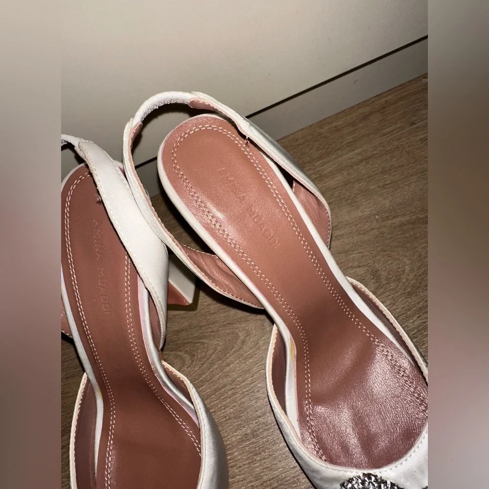 Amina Muaddi Rosie White Heels with Crystal Bow size 36